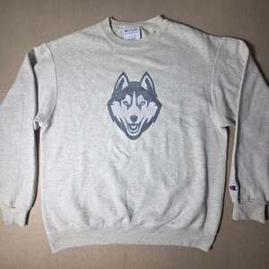 Champion UConn Huskies Crewneck Sweatshirt Mens L Large Gray Vintage Mascot Logo